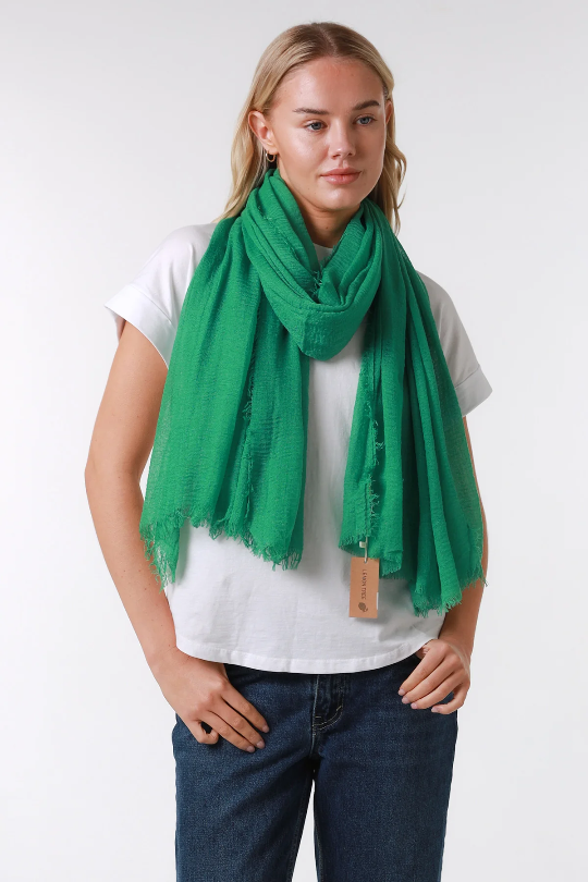 Forest Green Plain Crinkle Scarf