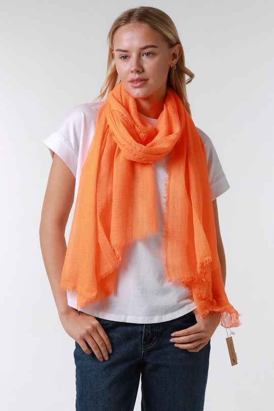 Bright Orange Plain Crinkle Scarf