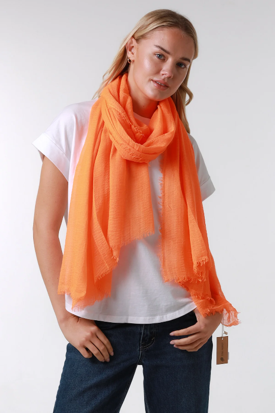 Bright Orange Plain Crinkle Scarf