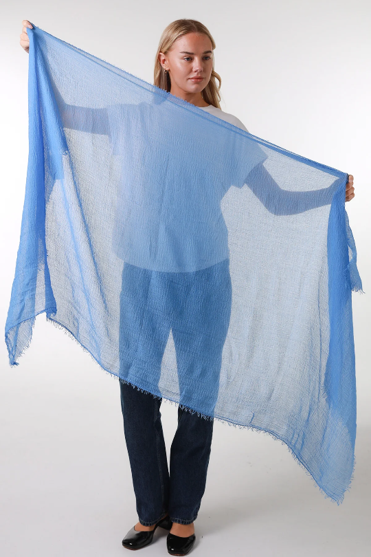 Cornflower Blue Plain Crinkle Scarf