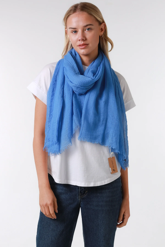 Cornflower Blue Plain Crinkle Scarf