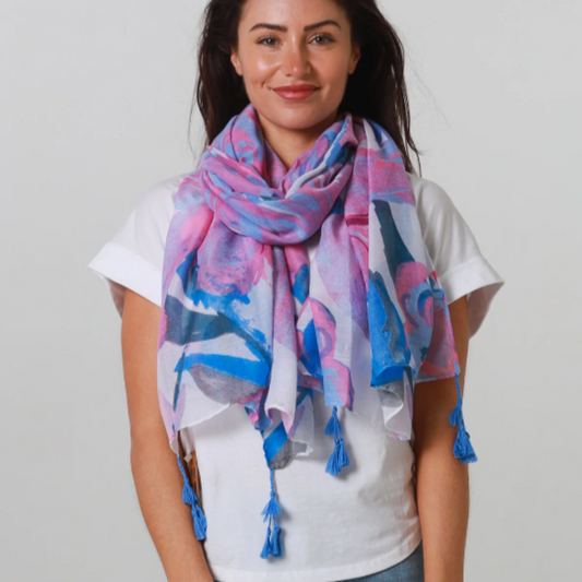 Blue Roses Floral Scarf
