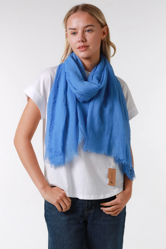 Cornflower Blue Plain Crinkle Scarf