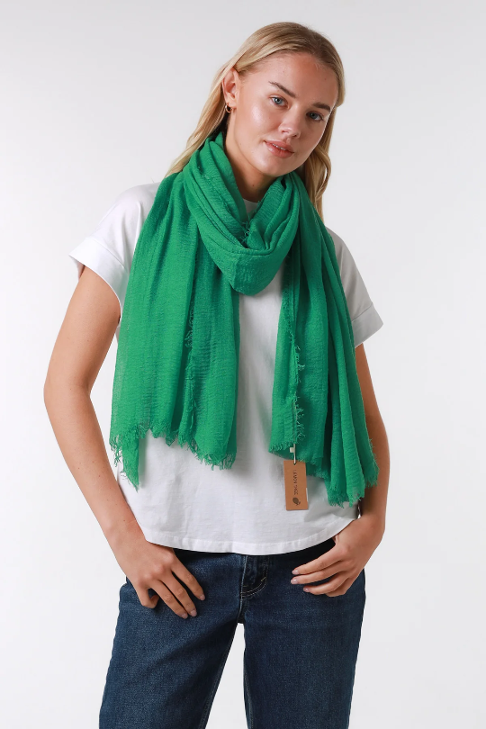 Forest Green Plain Crinkle Scarf