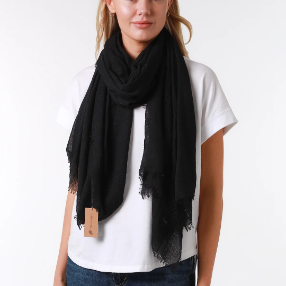 Black Plain Crinkle Scarf
