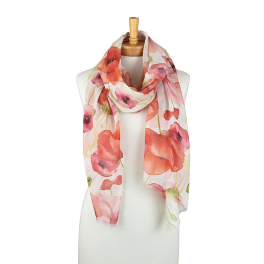 Floral scarf on a mannequin against a white background