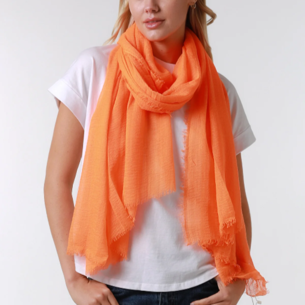 Bright Orange Plain Crinkle Scarf