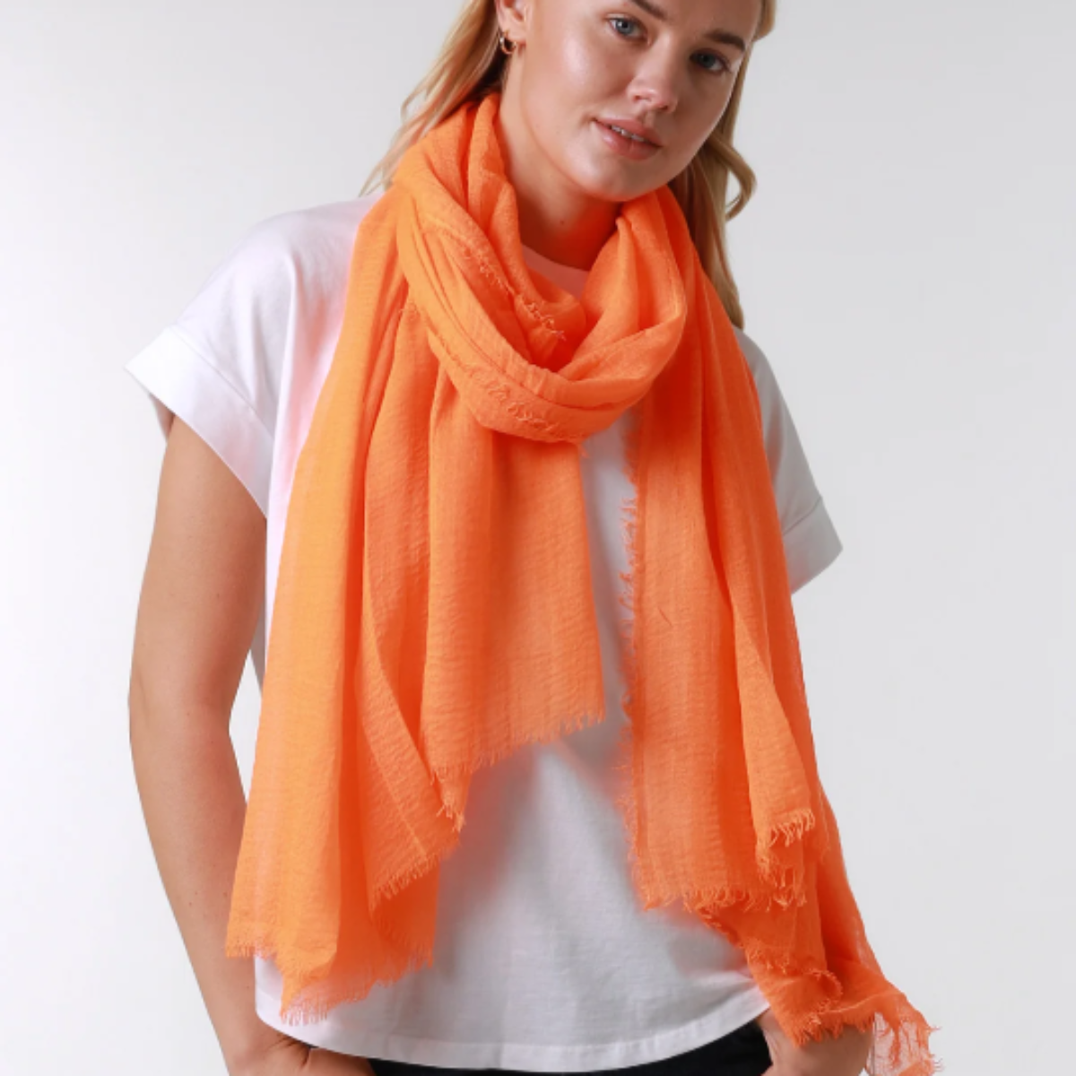 Bright Orange Plain Crinkle Scarf