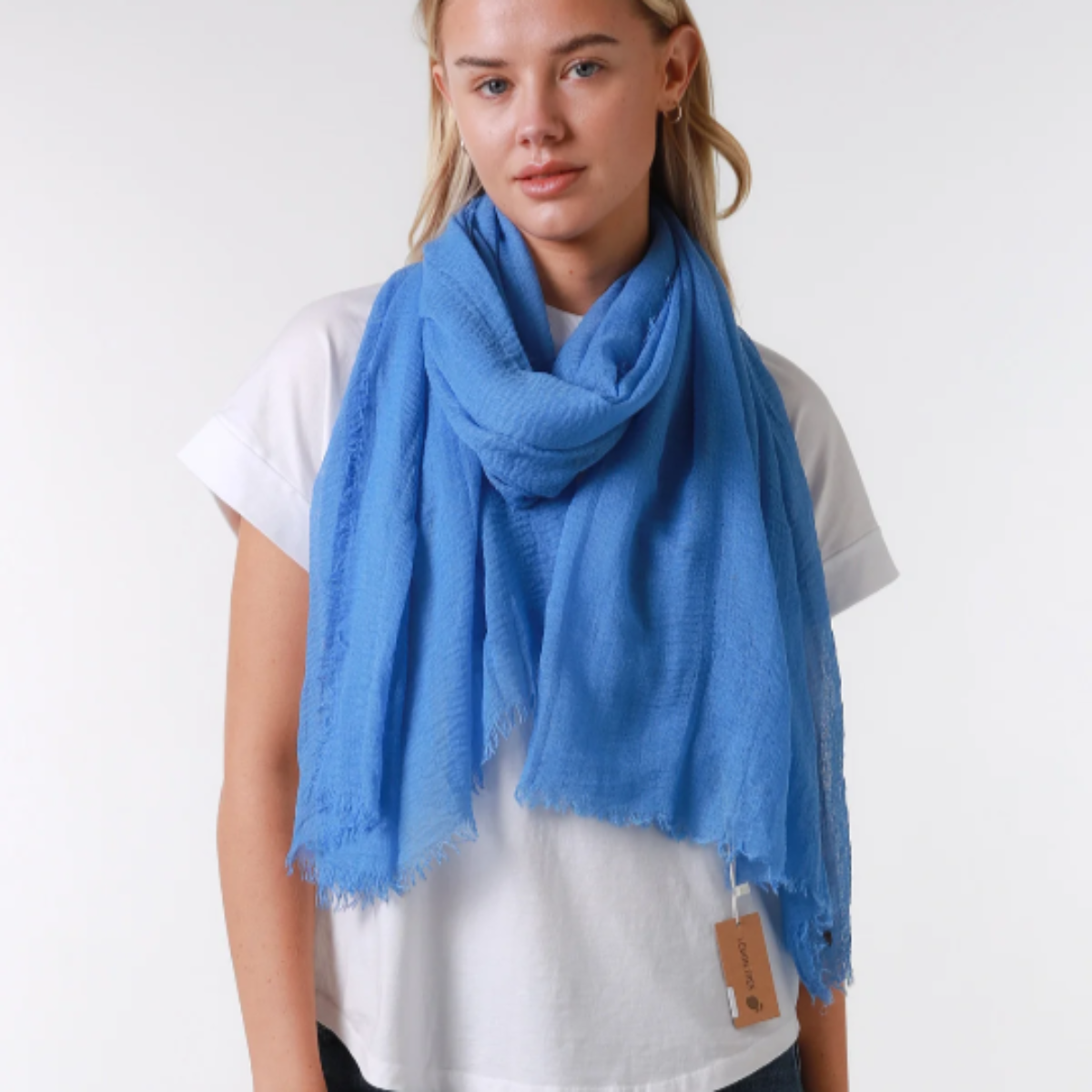 Cornflower Blue Plain Crinkle Scarf