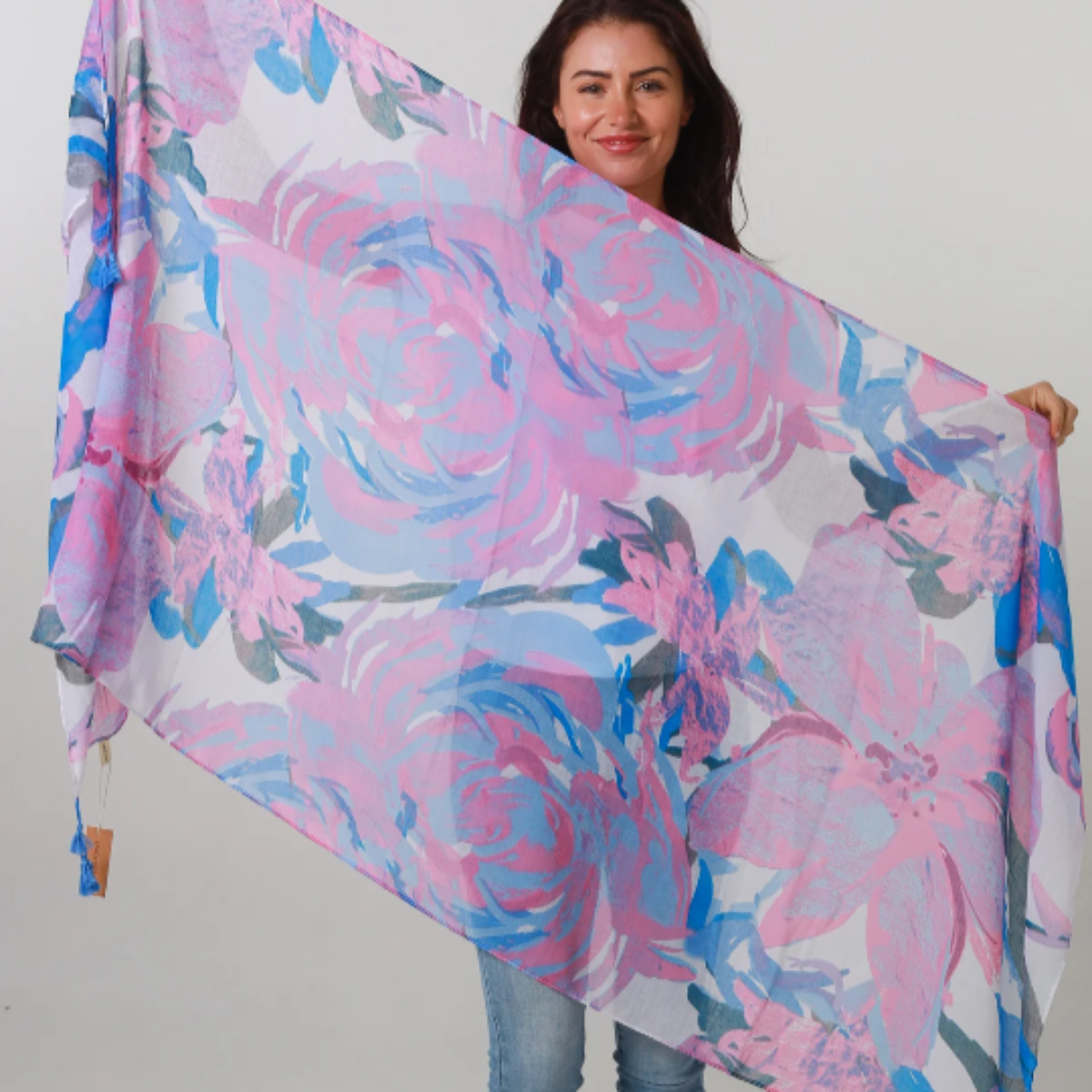 Blue Roses Floral Scarf