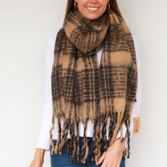 Chestnut Plaid Chunky Winter Scarf