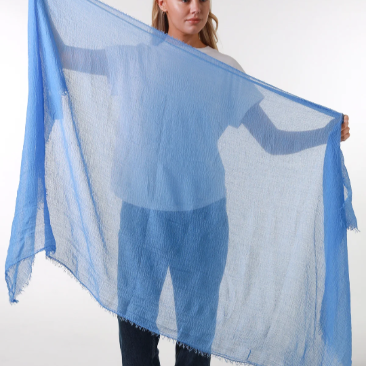 Cornflower Blue Plain Crinkle Scarf