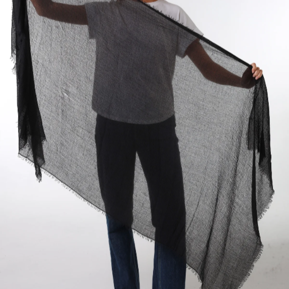 Black Plain Crinkle Scarf