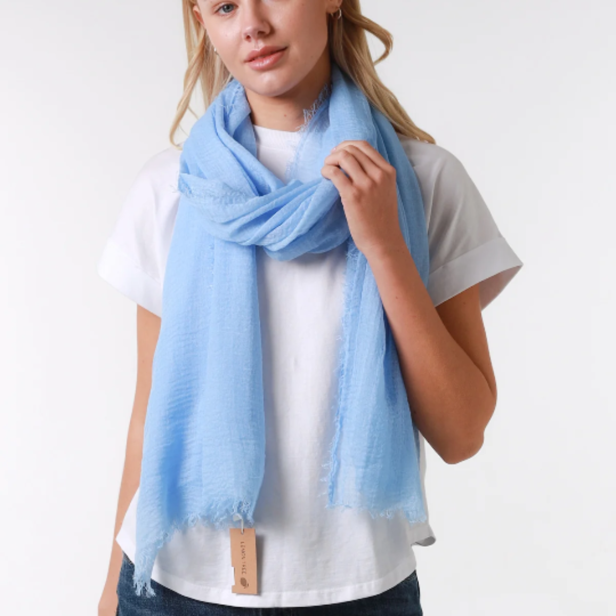 Plain Light Blue Crinkle Scarf