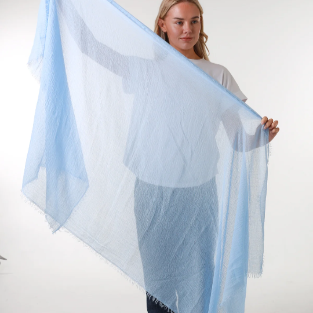 Plain Light Blue Crinkle Scarf