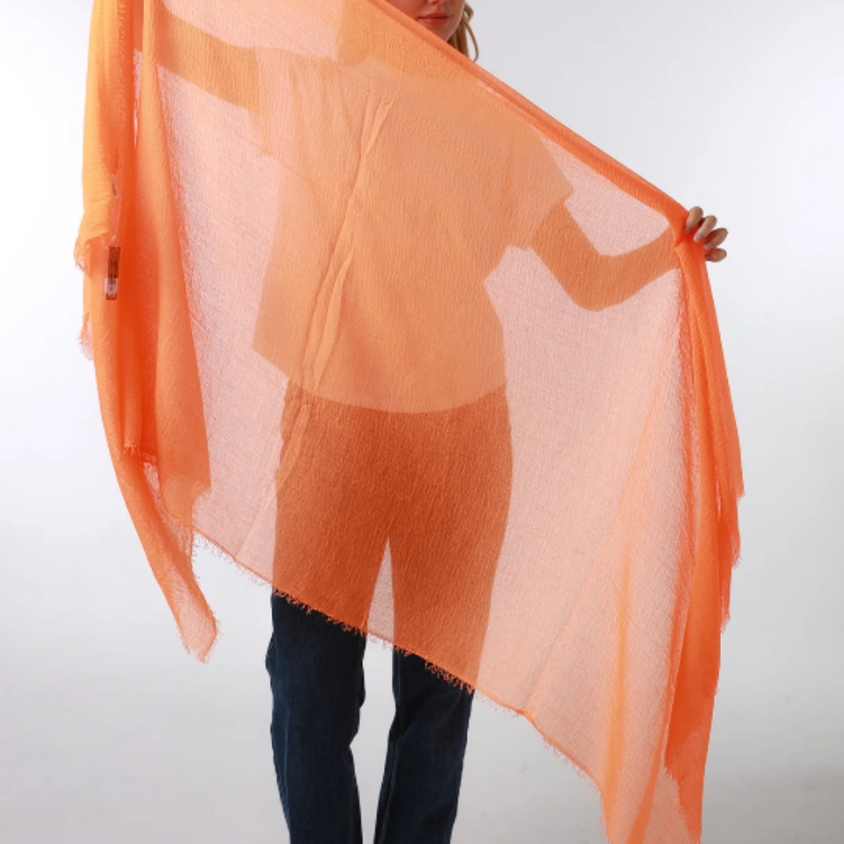 Bright Orange Plain Crinkle Scarf