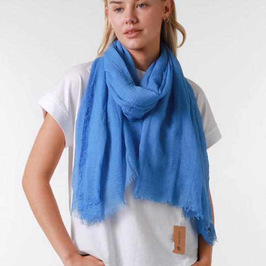 Cornflower Blue Plain Crinkle Scarf