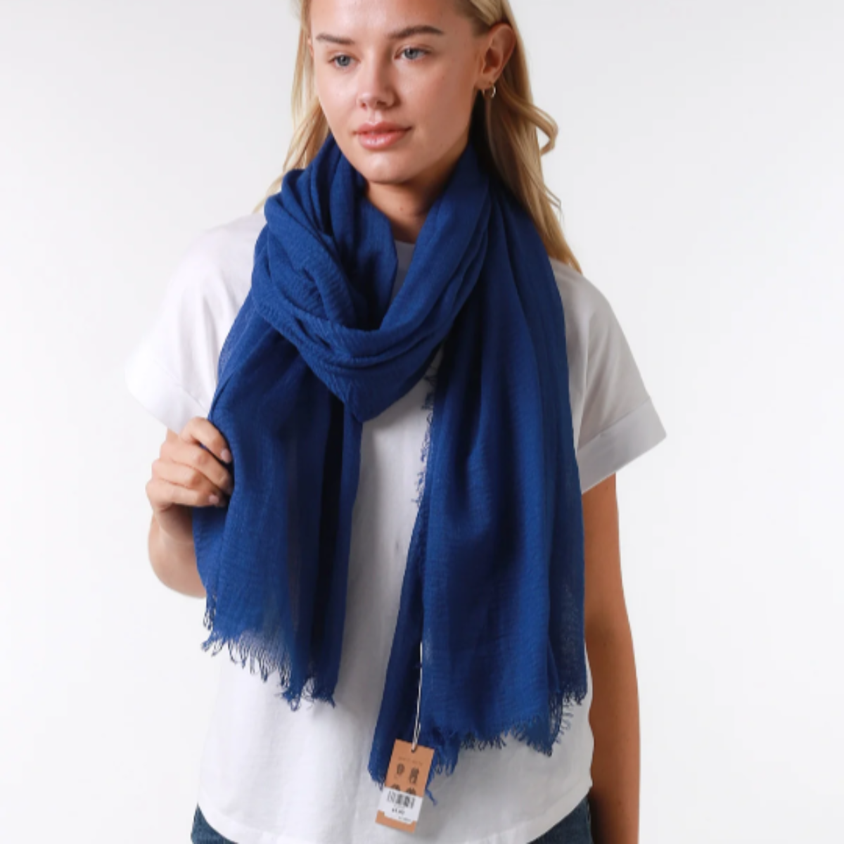 Royal Blue Plain Crinkle Scarf