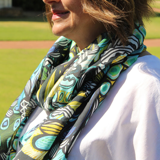 Protea Azure Silk Scarf by Kirsten Katz