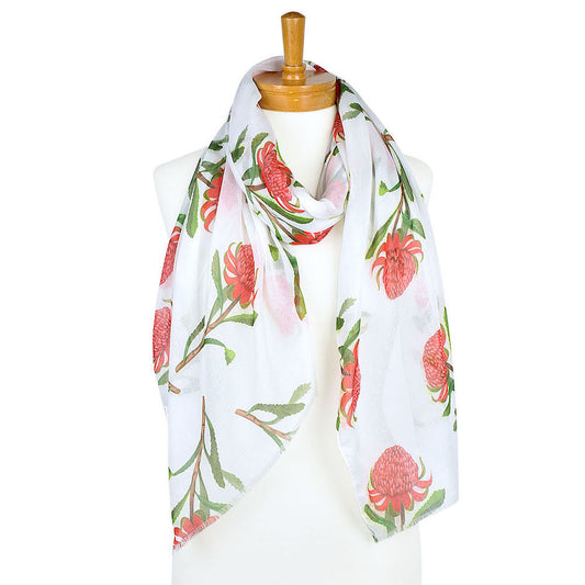 White Waratah Floral Scarf