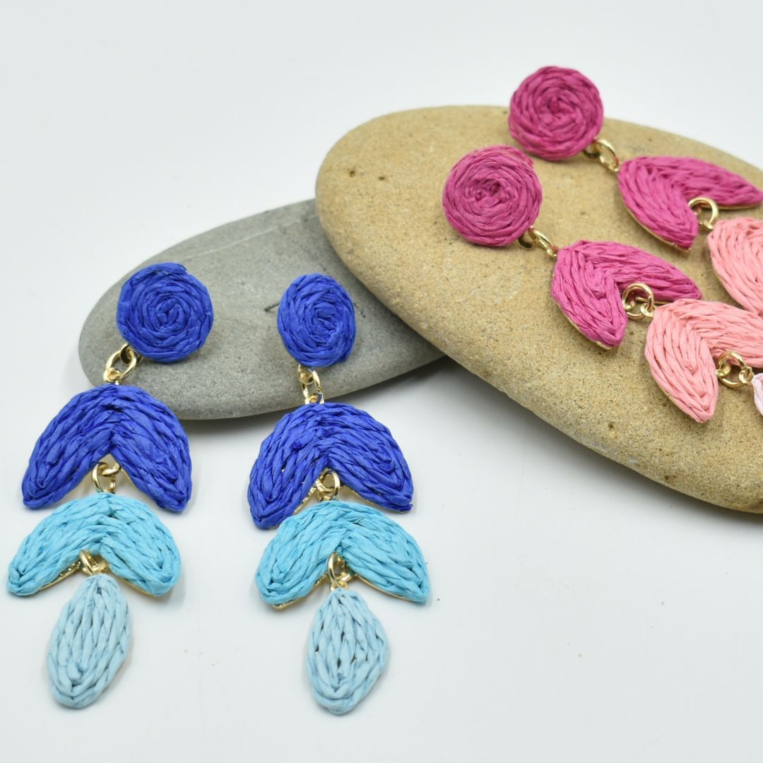 Ladies Blue Raffia Drop Earrings