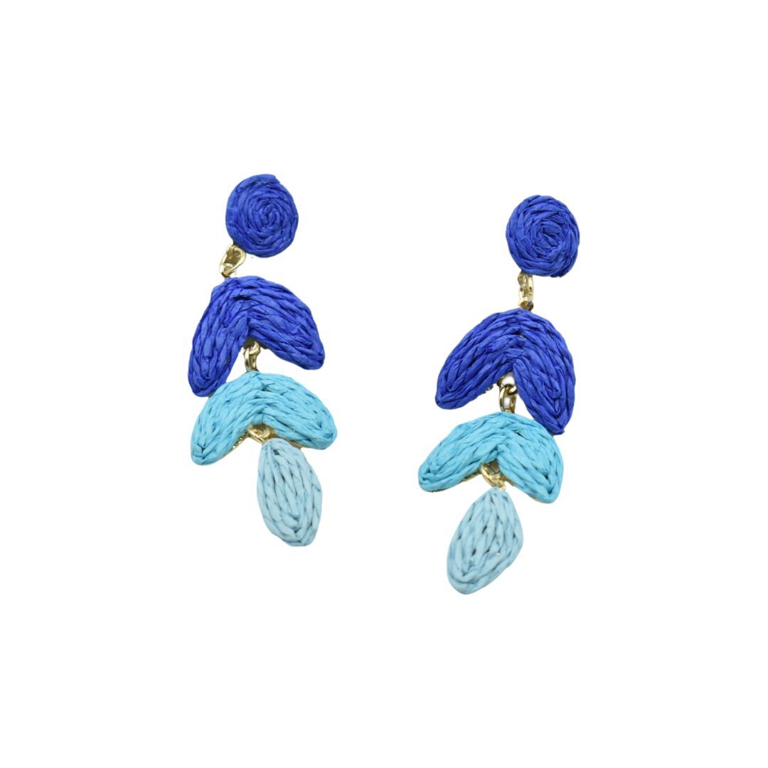Ladies Blue Raffia Drop Earrings