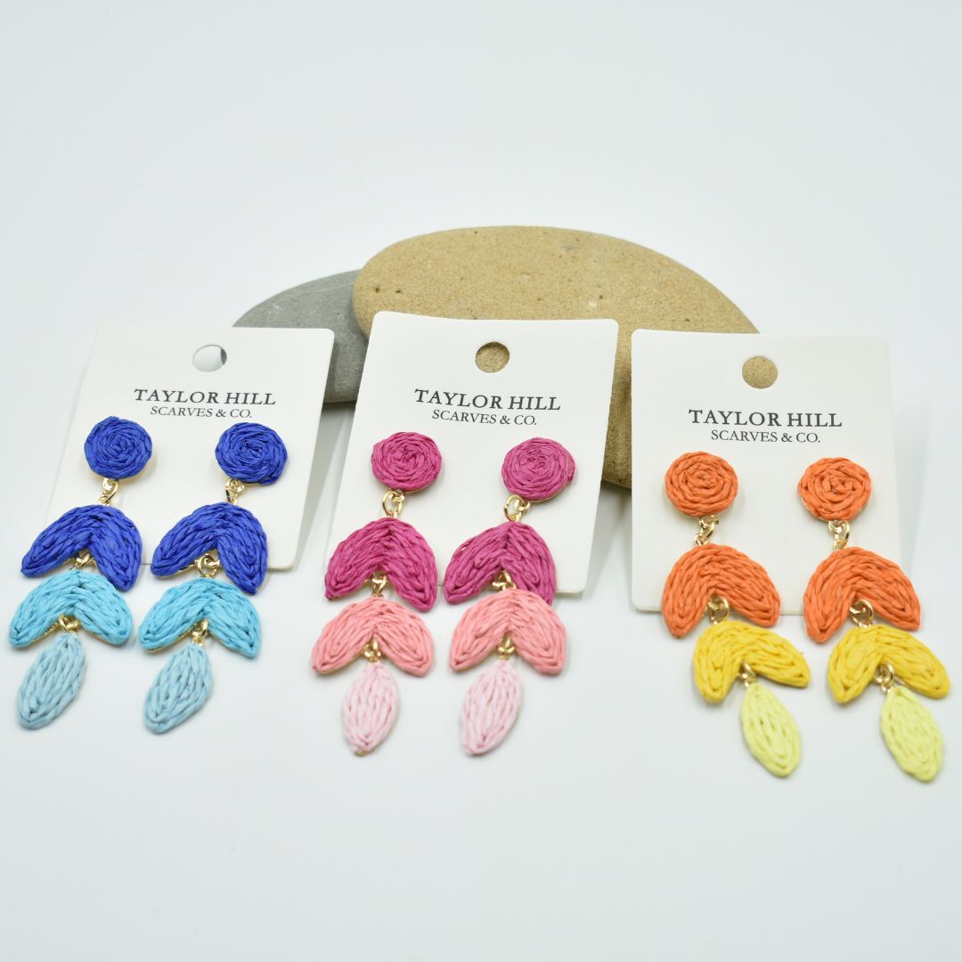 Ladies Raffia Orange Sunset Drop Earrings