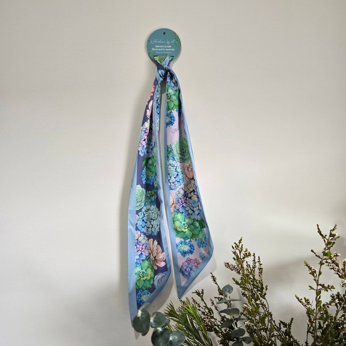 Blue Hydrangea Floral Twilly Scarf