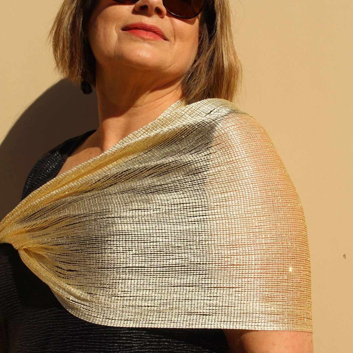 Gold Glitter Evening Shawl Wrap