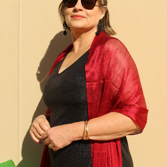 Red Glitter Evening Shawl Wrap