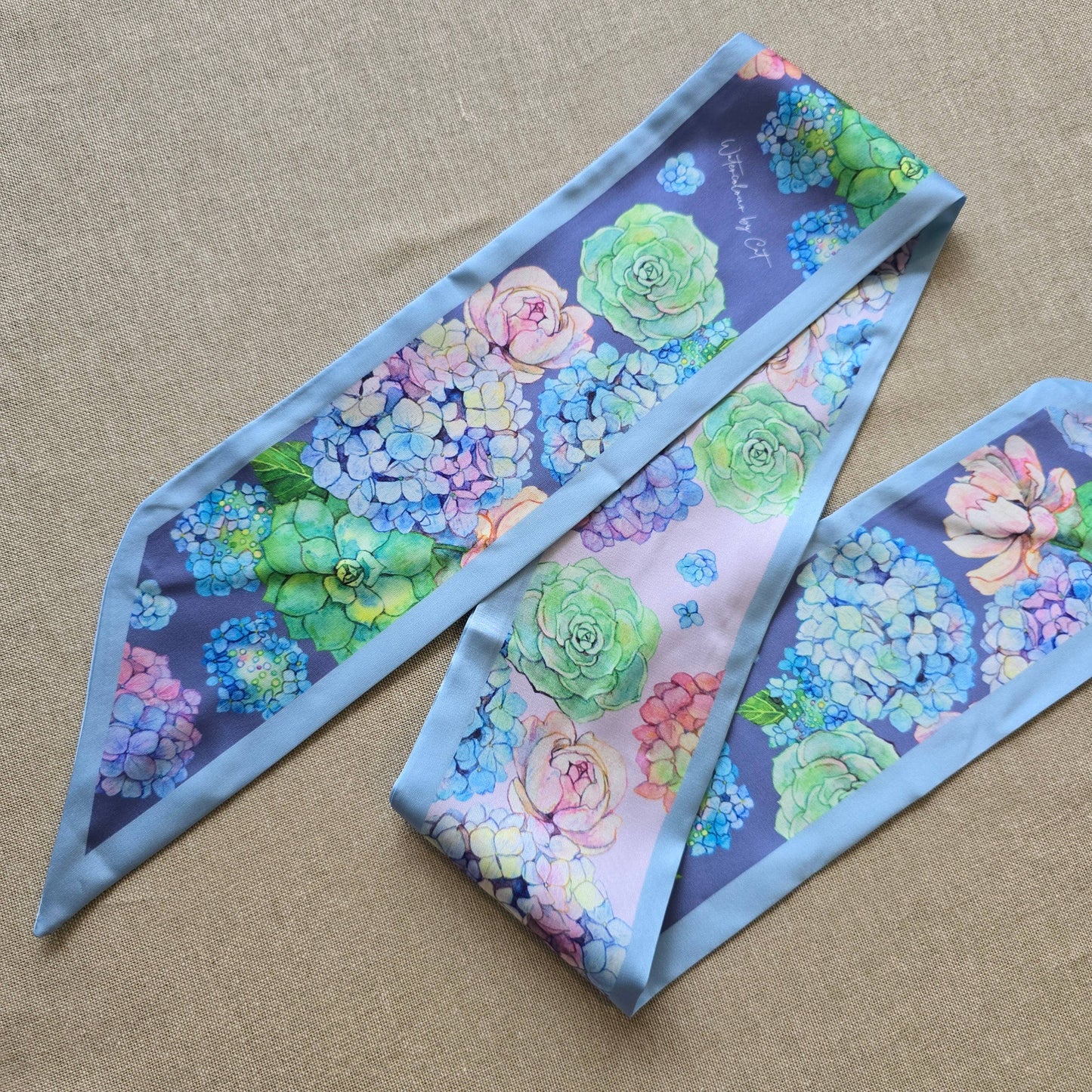 Blue Hydrangea Floral Twilly Scarf