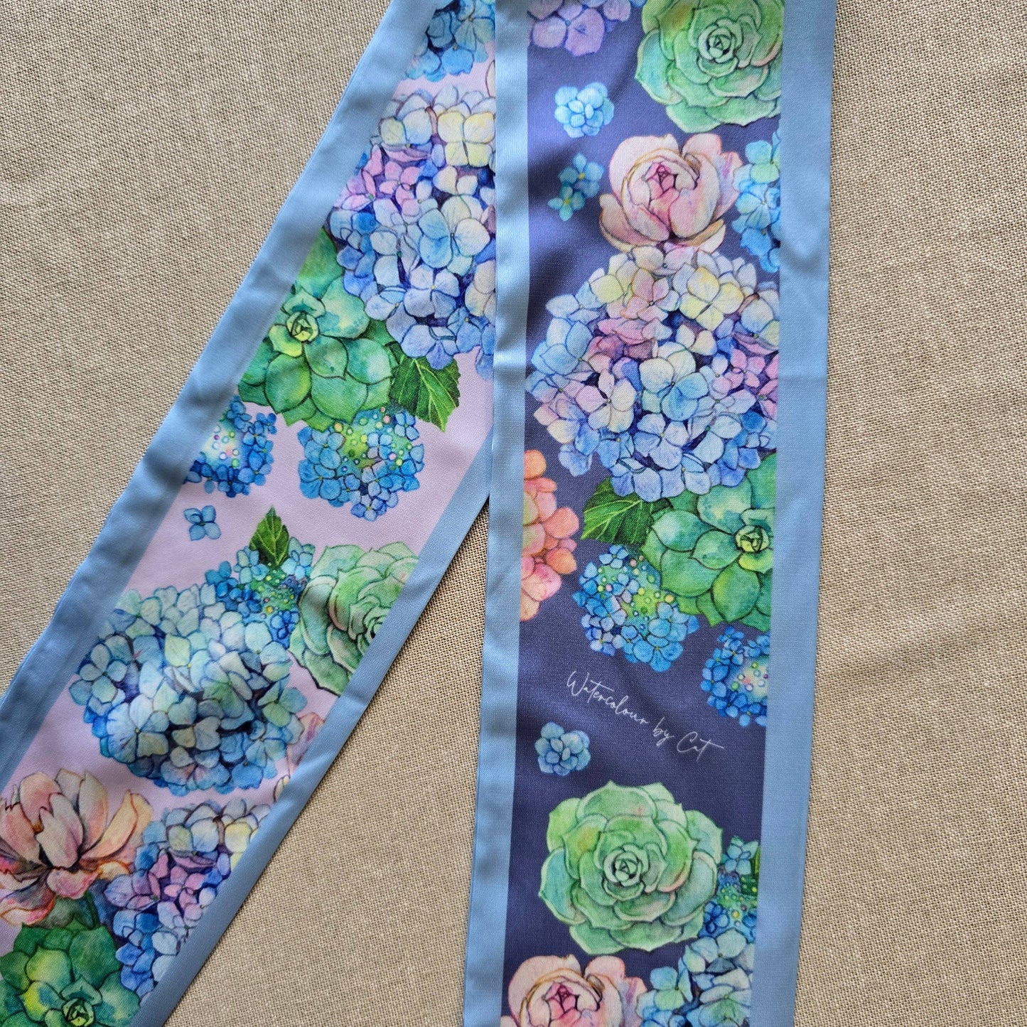 Blue Hydrangea Floral Twilly Scarf