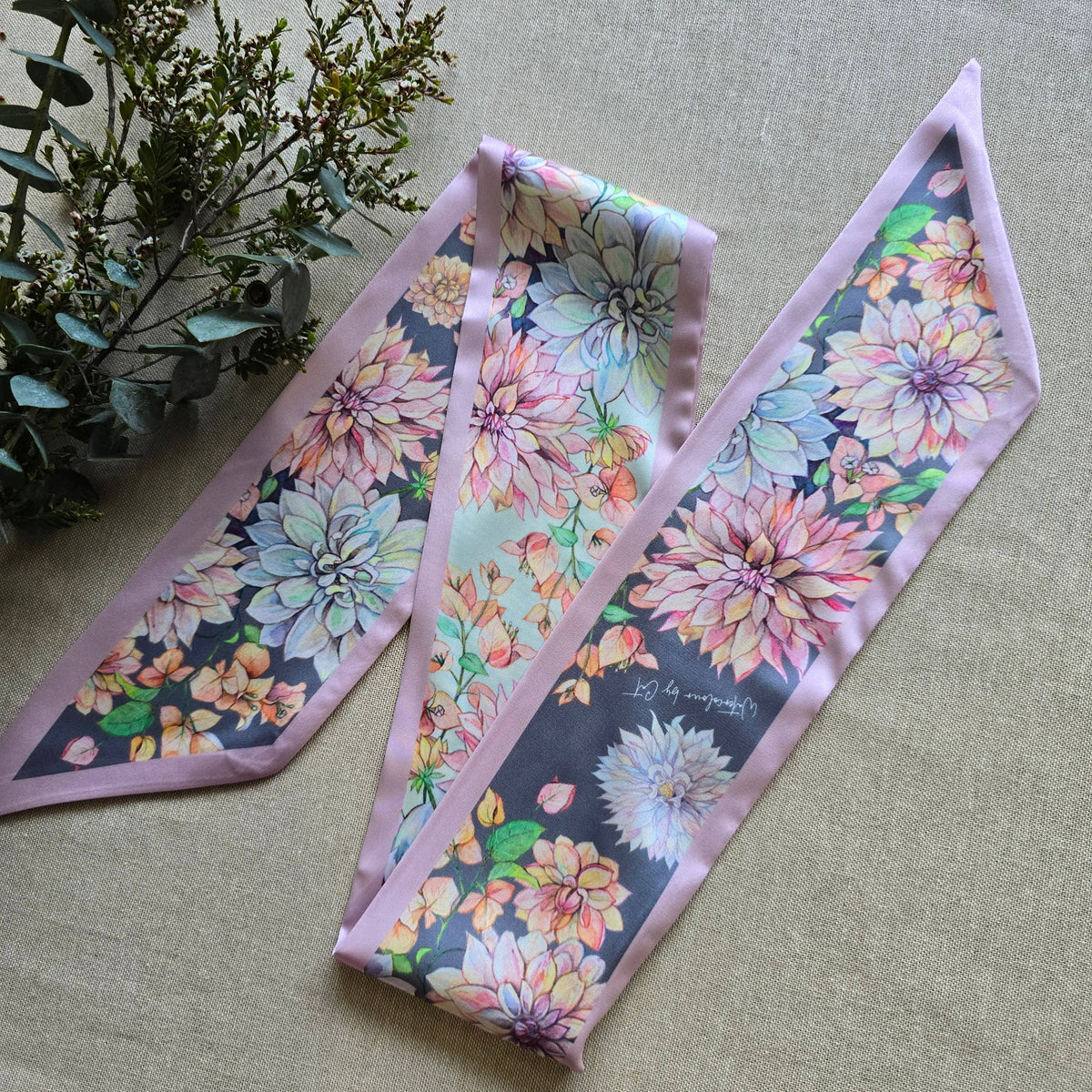 Dusty Pink Dahlia Twilly Scarf