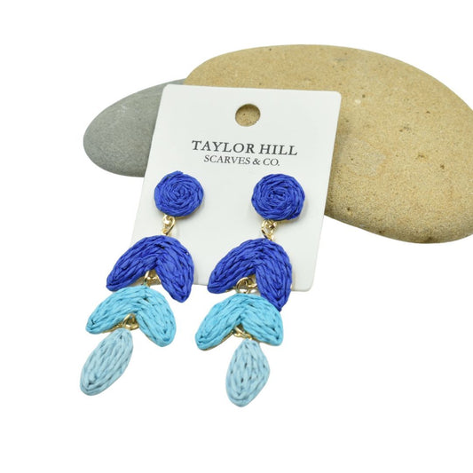 Ladies Blue Raffia Drop Earrings