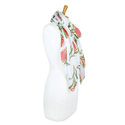 Australiana Gifts Co, Waratah Cotton Scarf, White