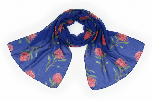 Navy blue scarf with Waratah prints