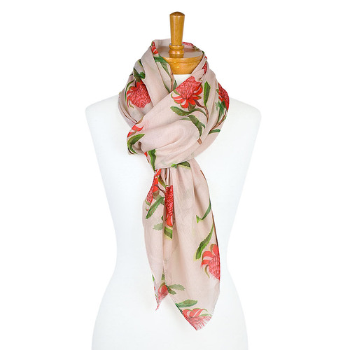 Beige Waratah Floral Cotton Scarf