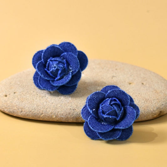 Blue Denim Rose Stud Earrings