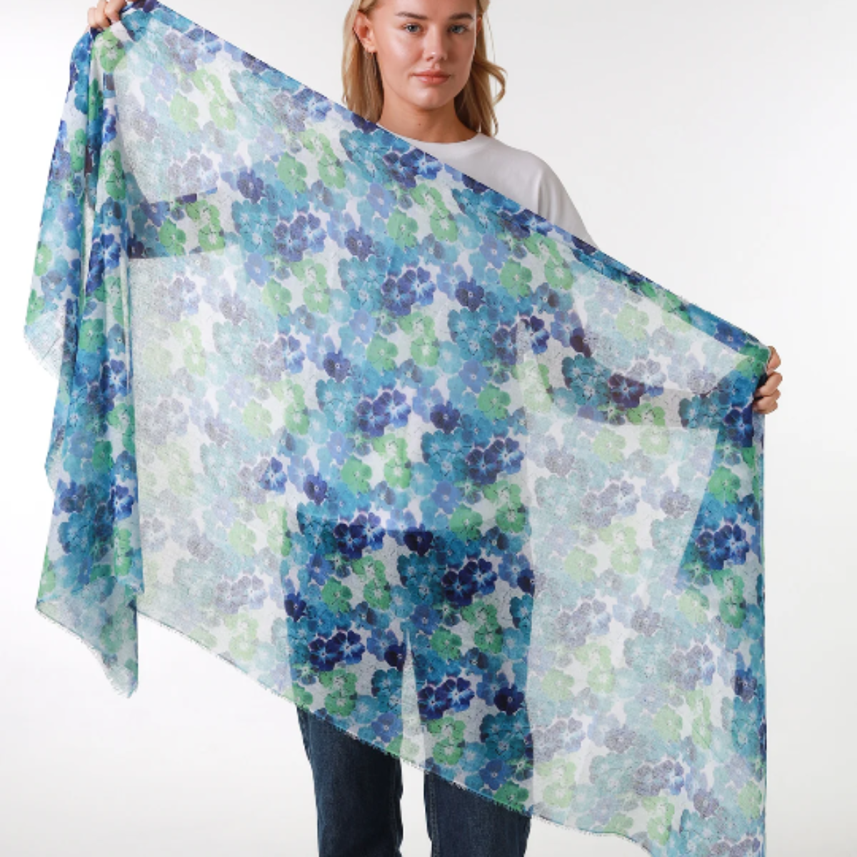 Blue Pansy Floral Scarf