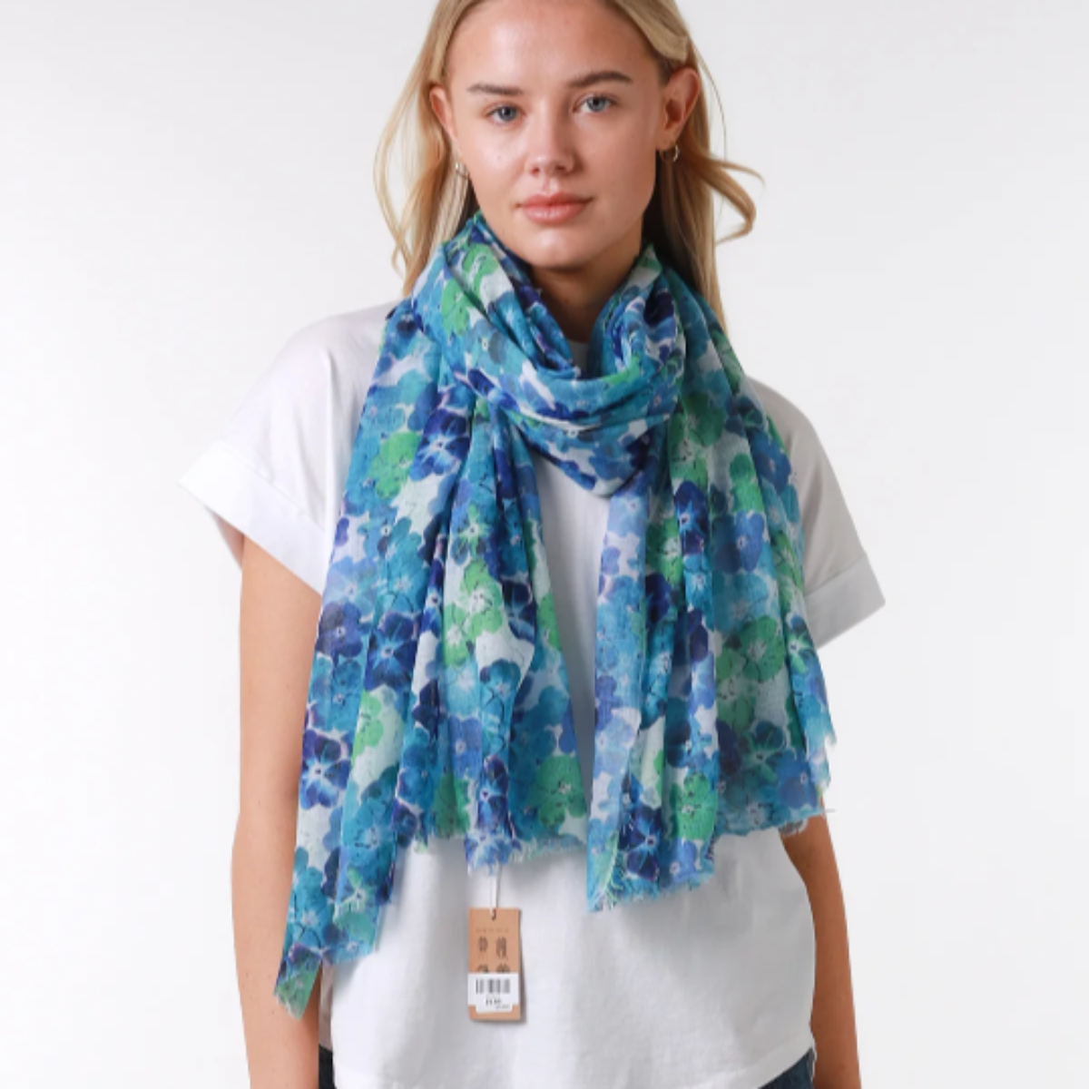 Blue Pansy Floral Scarf