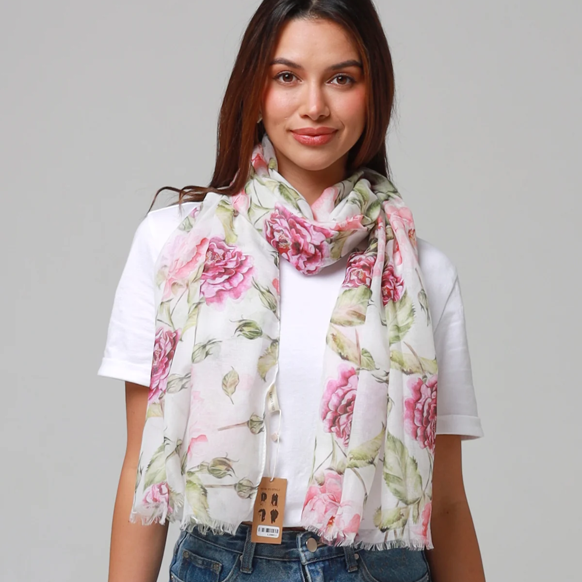 Magenta Rose Floral Ladies Scarf