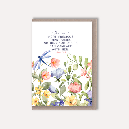 a pretty floral greeting card with the proverb 3:18