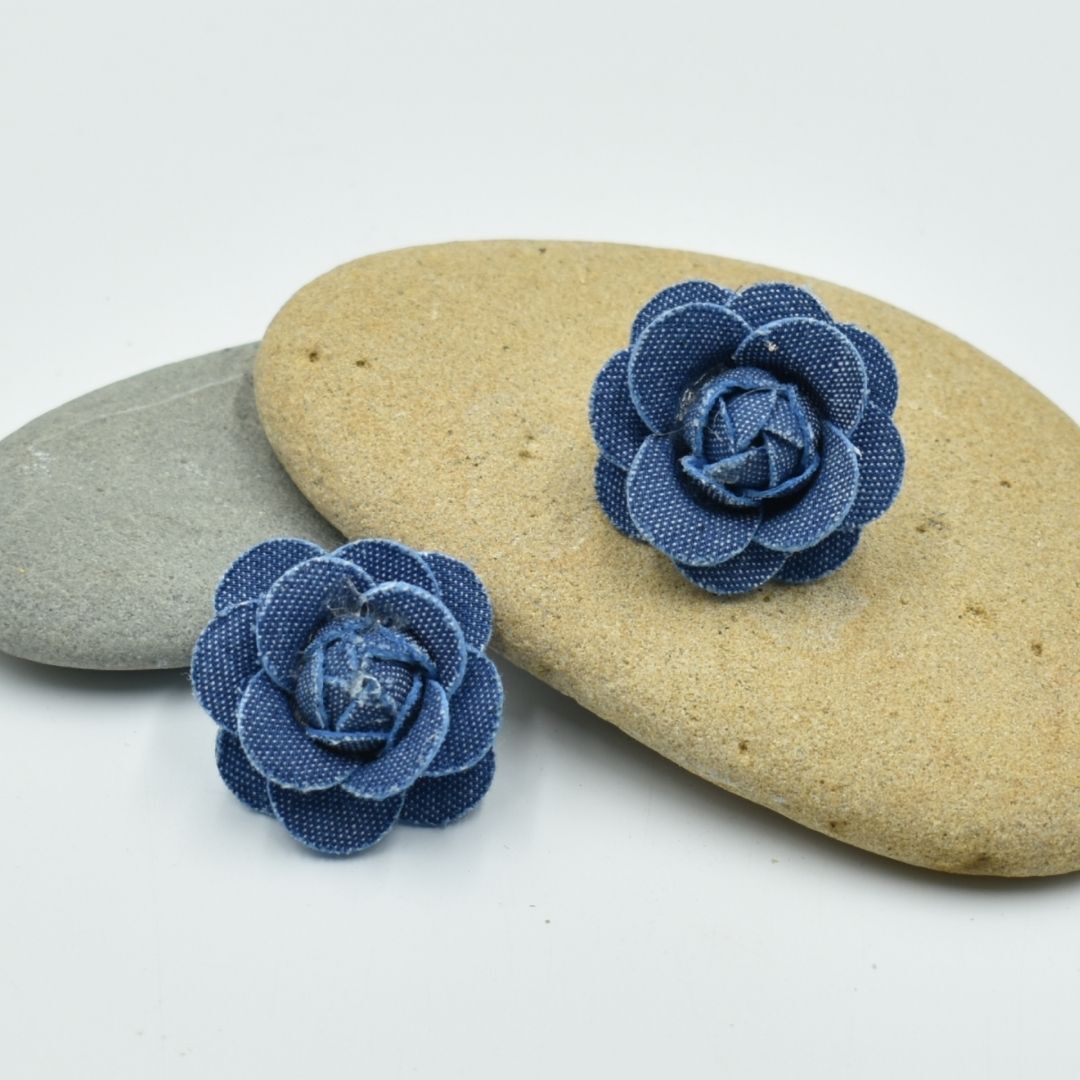 Blue Denim Rose Stud Earrings