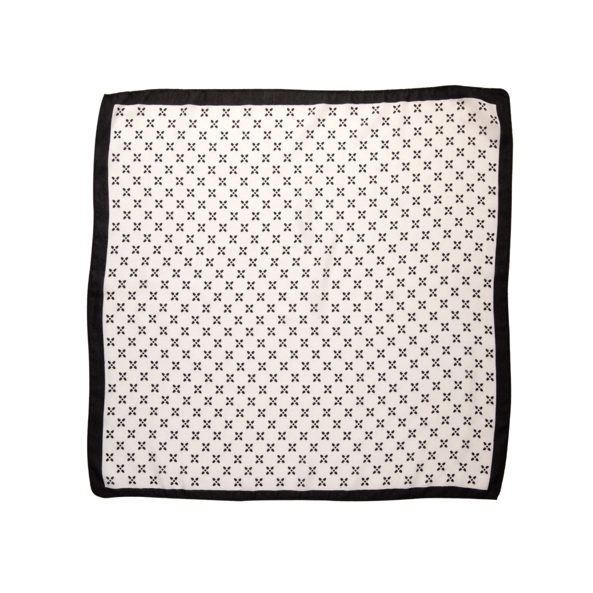 Black and white patterned square scarf on a white background