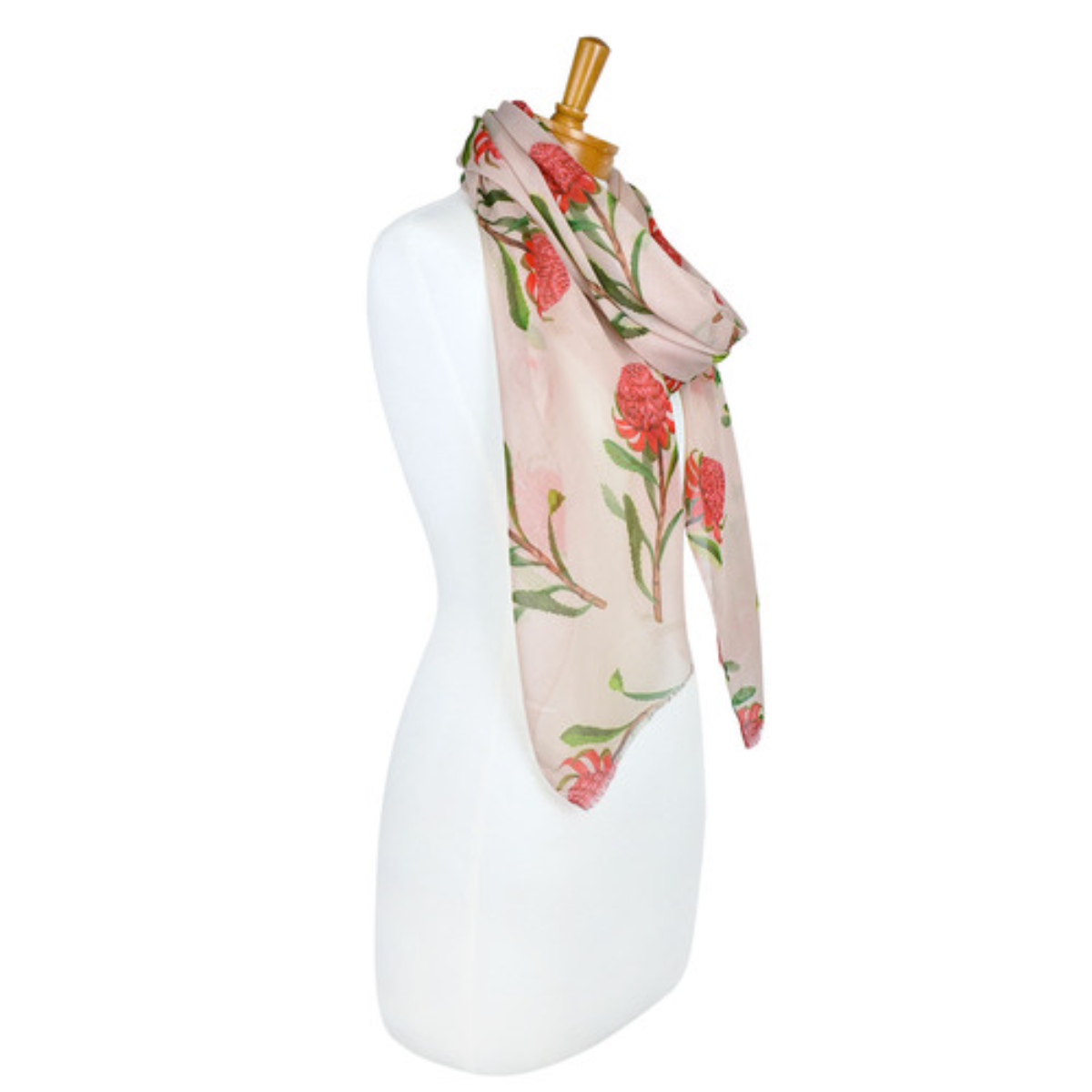 Beige Waratah Floral Cotton Scarf