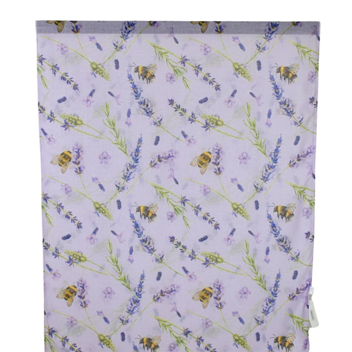 Fabric with lavender and bee pattern on a white background