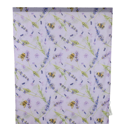 Fabric with lavender and bee pattern on a white background