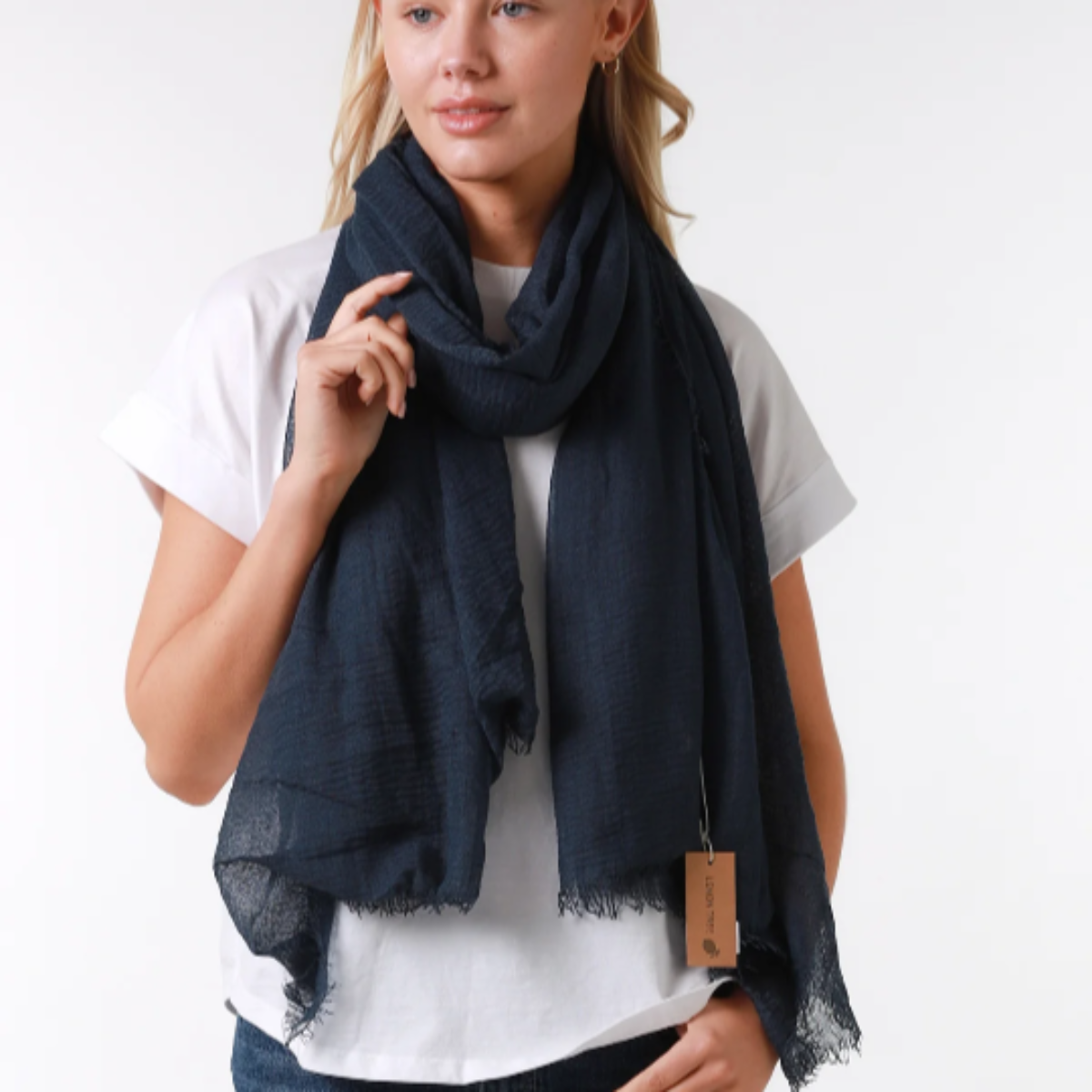 Plain Navy Crinkle Scarf