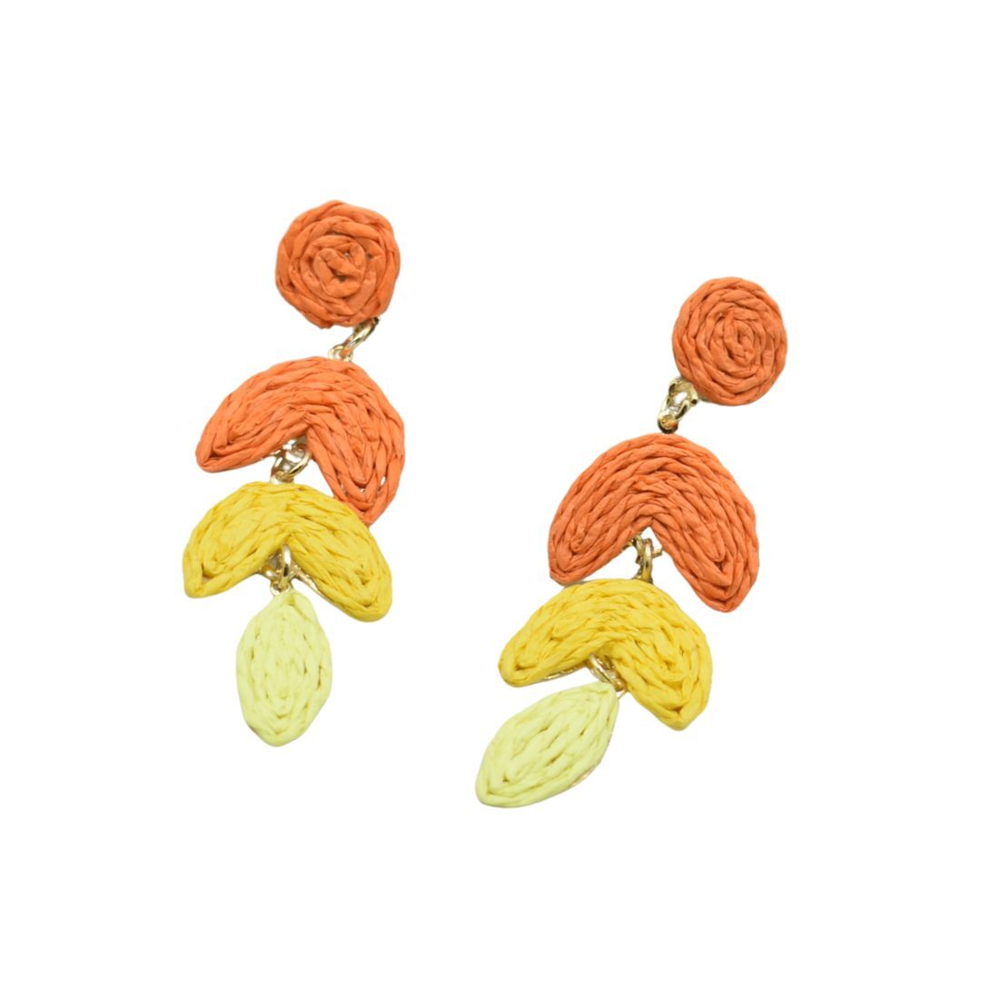 Ladies Raffia Orange Sunset Drop Earrings