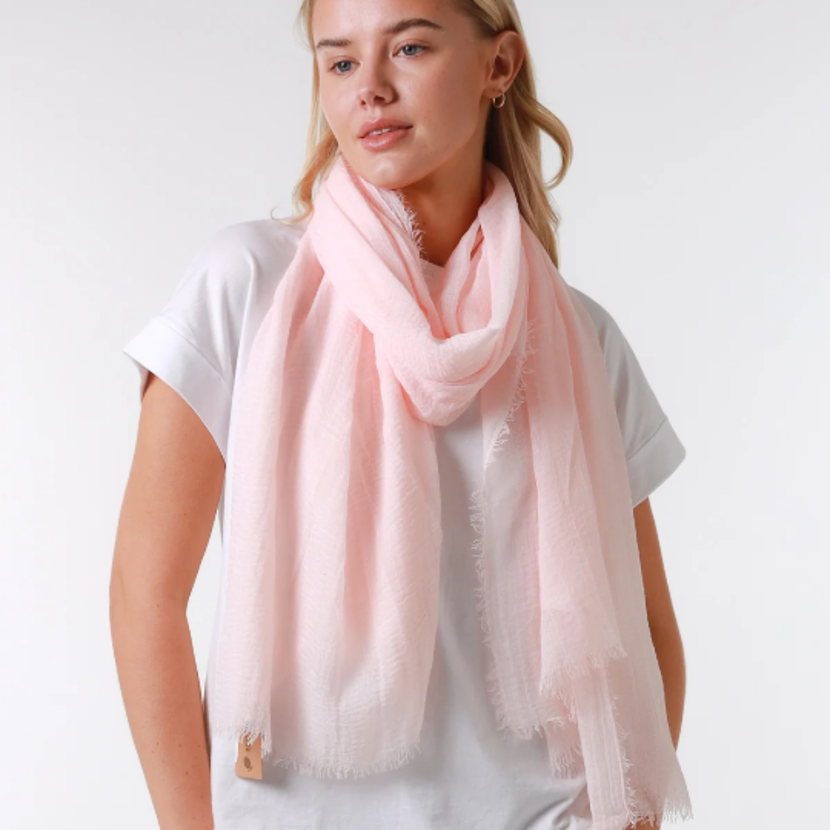 Peach Pastel Plain Crinkle Scarf